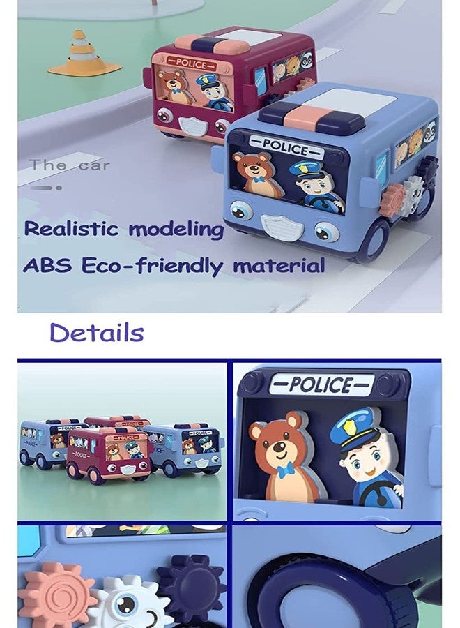 GoldiMec Cartoon Police Bus for Kids & Pull Back Action Bus Toy | No Batteries Required Cute Bus | Friction Powered Bus - Multicolor - Image 3